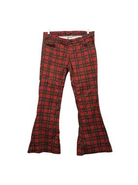 Run & Fly Made in England Red Plaid Flare Leg Pants Mens 36 18 FLAW